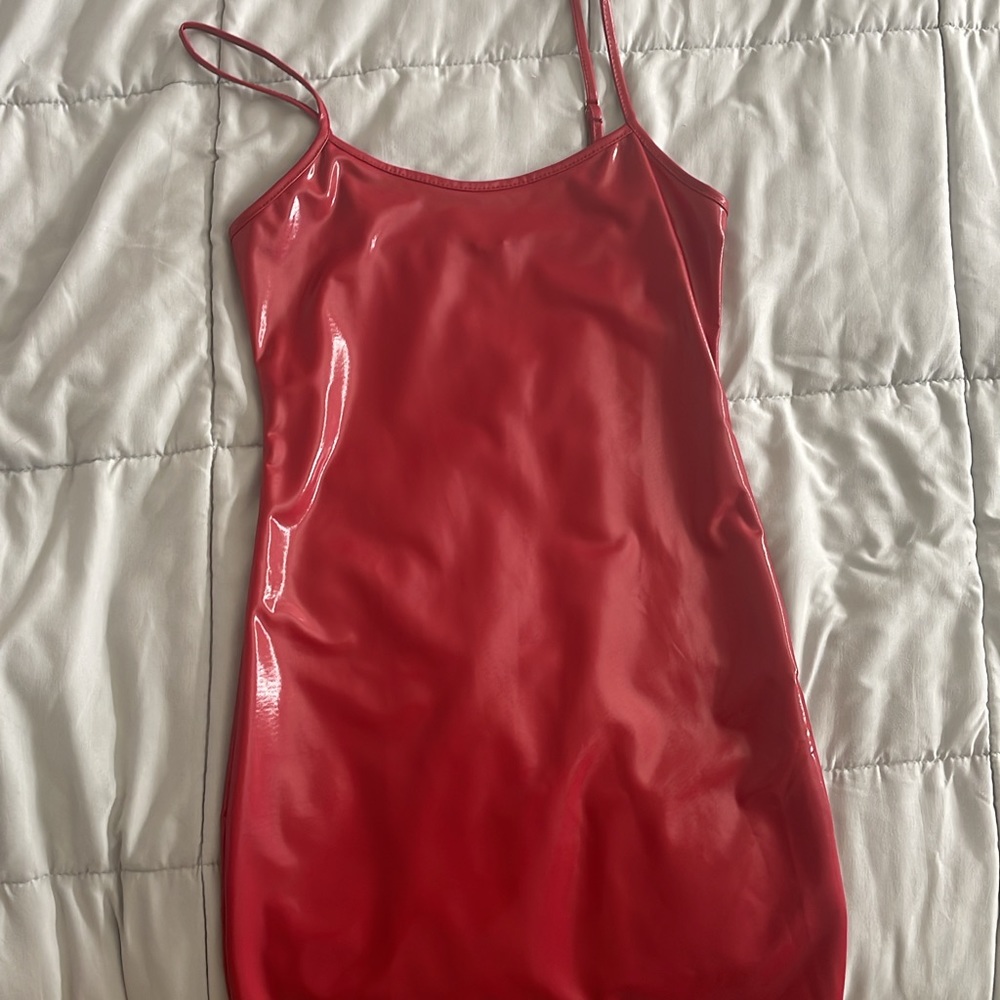 Leather red dress